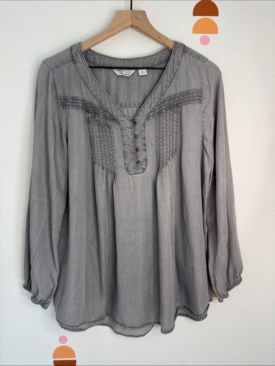 cafe marrahesh Tops - Women's Gray Long-Sleeve Pintuck Peasant Top - Casual Tunic N0169